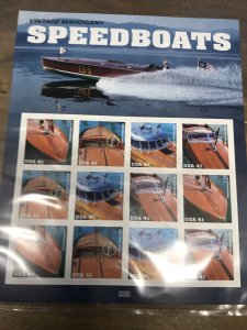 Scott# 4160-63-41¢ Mahogany Speedboats Souvenir Sheet of 12-MNH-2007