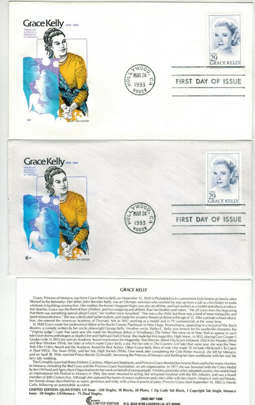 GRACE KELLY PRINCESS OF MONACO SET OF 2 FDC VARIETIES 1 With Text Card Hollywood