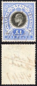 Natal SG142 One Pound Black and Bright Blue Fiscal Cancel