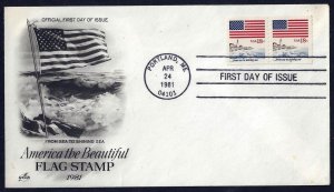 US 1981 FLAG COIL PAIR Sc 1891 PNC 2 FDC CATALOG VALUE $225