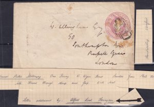 GB QV 1854 Alfred Lord Tennyson Addressed Stationery Cover To London BP15482