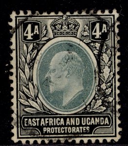 EAST AFRICA and UGANDA EDVII SG23a, 4a grey-green & black, FU. Cat £20. CHALKY