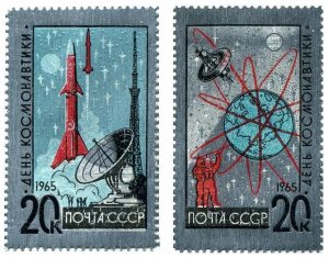 Russia 3022-3023, MNH. Michel 3042-3043. Cosmonauts' Day 04.12.1965.