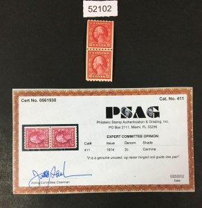 US  STAMPS # 411 LINE PAIR MINT OG NH **PSAG CERT** LOT #52102
