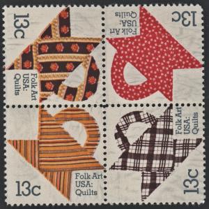 SC#1745-48 13¢ American Quilts Block of Four (1978) MNH