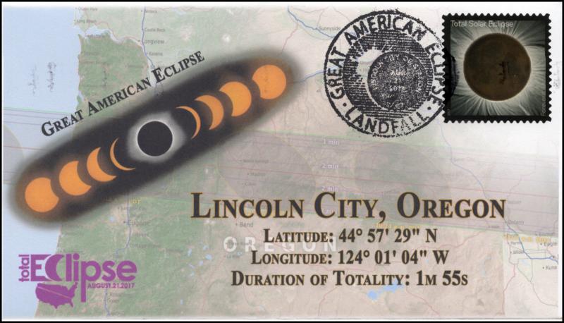 17-245, 2017, Total Solar Eclipse, Lincoln City OR, Event Cover, Pictorial Cance