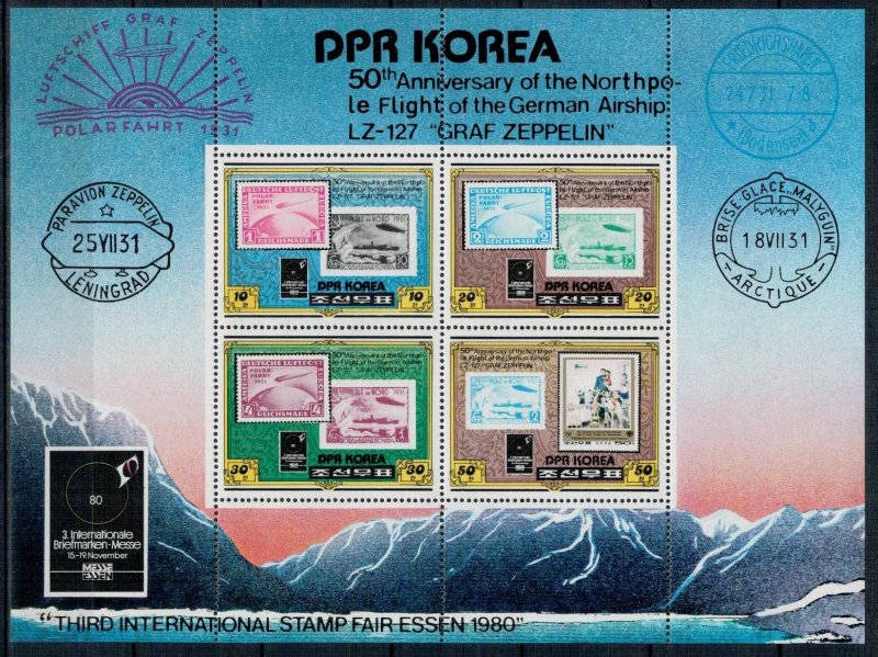 North Korea 1980 MNH Stamps Mini Sheet Scott 1989a Zeppelin Philately Germany