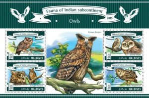 Maldives - 2015 Owls - 4 Stamp Sheet -   - 13E-250