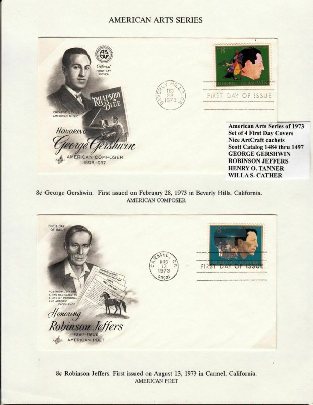 1973 American Arts Sc 1484-7 set of 4 FDCs ArtCraft on album pages