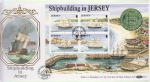 Jersey 1992 Ship Building Miniature Sheet on Benham Silk FDC