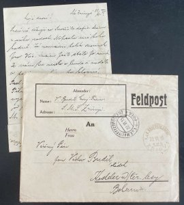 1915 Austria KUK Marine SMS Zrinyi Feldpost Cover To Koslelee Bohemia W Letter