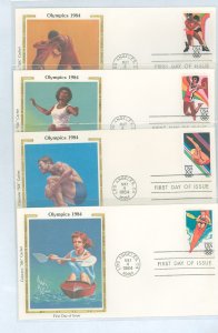 US 2082-2085 1984 20c olympics set of 4, sports on 4 unaddressed FDCs, each with a colorano silk cachet