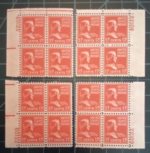 US Stamps-SC# 822   - 17 Cent - MNH - Match Plate Blocks Of 4 - SCV $28.00