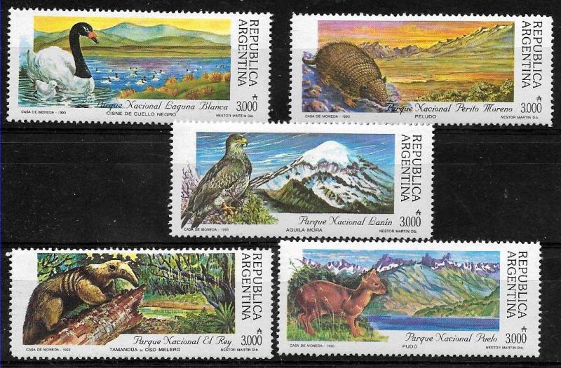 ARGENTINA 1990 NATIONAL PARCS FAUNA BIRDS YV 1734-8 Mi 2048.-52 MNH