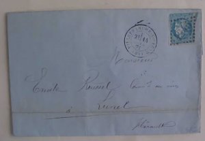 FRANCE 1871 VILLEERANCHE-S SAGAR # 64 CAT $60.00 FOLDED AWAY FROM STAMP