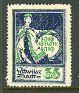 Lativia 1919 Independence 35K Blue & Green Scott #66 MNH G244