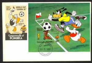 DOMINICA 1982 ESPANA 82 WORLD CUP SOCCER DISNEY Souvenir Sheet Sc 753 FDC