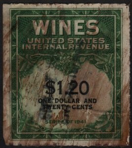 RE146 $1.20 Wine Revenue Stamp (1942) Used