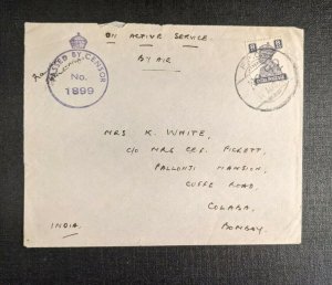 1942 FPO No 92 Mena Egypt Censored Airmail Cover to Colaba India