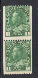 Canada Sc 131 1915 1 c deep green GV Admiral coil stamp pair mint NH