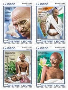 SIERRA LEONE - 2017 - Mahatma Gandhi - Perf 4v Sheet - M N H