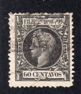 Philippines 1898 60c black Alfonso XIII, Scott 208 used, value = $4.00