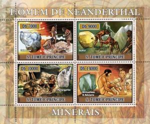 SAO TOME E PRINCIPE 2007 SHEET NEANDERTHAL MEN PREHISTORIC MINERALS st7105a