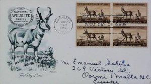 1956 United States FDC to Valletta Malta National Wildlife Antelope 20677-