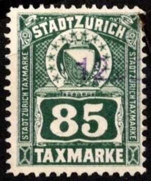1903 Switzerland Local Revenue 85 Centimes City Of Zurich General Tax Duty Used