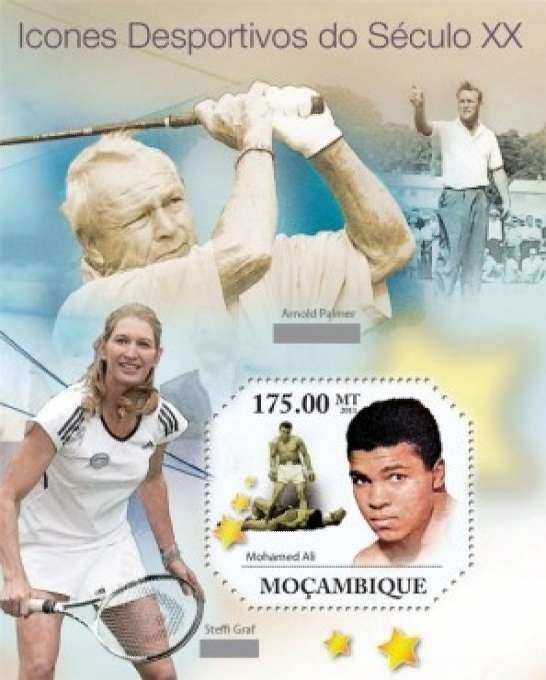 Mozambique - Sport Legends, Ali, Graf, Palmer -  Stamp S/S 13A-626