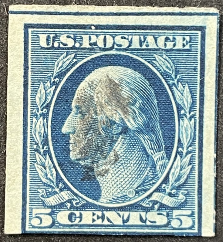 US #347 Used F Imperf (No WM) 5c Washington 1909 SCV~$32.50 [G25.3.3]