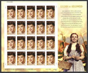 United States #4077 39¢ Judy Garland (2006).  Full mini-sheet of 20. MNH