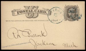 USA 1877 ST LOUIS Michigan Blue Cancel Postal Card Cover 96314