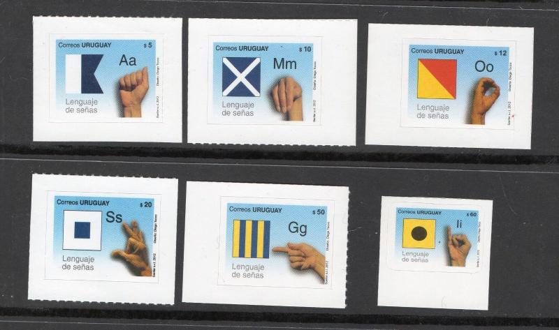 DEAF SIGN FLAG HANDS LANGUAGE DISABLED URUGUAY MNH STAMP SC #2367-72 Cvalue $16 