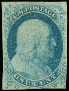 US Scott #9, Unused-No Gum, SCV $240.00! Tiny Tiny Thin Top Right, Pretty! (SK)