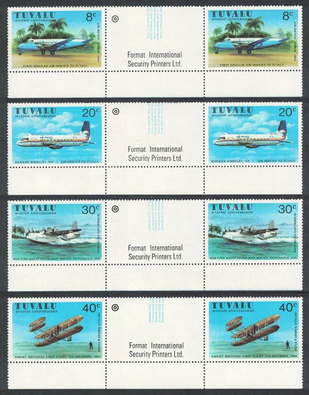 Tuvalu Aviation Commemorations 4v Gutter Pairs Margins SG#153-156