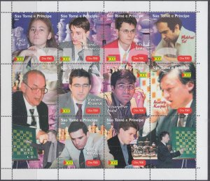 ST THOMAS and PRINCIPE # STP007 MNH S/S UNLISTED of 12 DIFF CHESS GRANDMASTERS