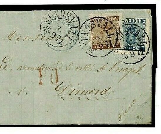 SWEDEN CLASSIC Cover 1871 30o Brown *Sundsvall* Destination FRANCE {samwells}F32