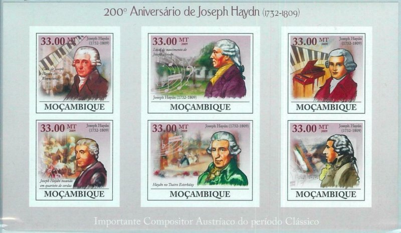 M1439 - MOZAMBIQUE - ERROR, 2009 IMPERF SHEET: Joseph Haydn, Music