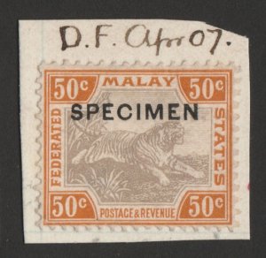 FEDERATED MALAY STATES 1904 Tiger 50c grey & orange, wmk mult crown, SPECIMEN. 