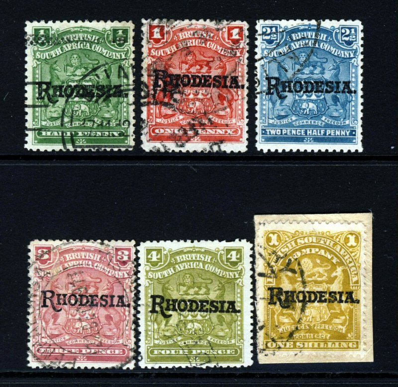 RHODESIA 1909-12 Overprinted on B.S.A. Issues Part Set SG 100 to SG 107  VFU