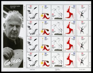 US #3198 - 01 FULL SHEET, CALDER,  VF mint never hinged, super nice sheet,  C...