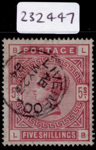 GB QV SG176, SCARCE 5s rose BLUED PAPER, USED. Cat £4000. CDS. RPS CERT LB