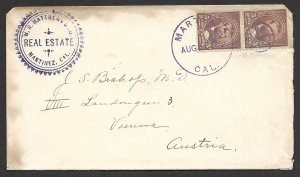 Doyle's_Stamps: Martinez, CAL to Austria Postal History Cover, Sct #223 pr