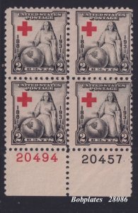 BOBPLATES US #702 Red Cross Bottom Right Plate Block 20494 20457 MNH