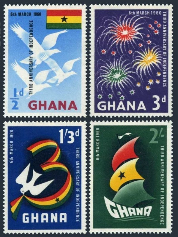 Ghana 71-74, MNH. Michel 73-76. Independence Day, 1960. Eagles, Dove, Ship.