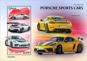 LIBERIA- 2023 - Porsche Sports Cars - Perf Souv Sheet - Mint Never Hinged