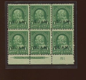 Guam 1 Overprint Mint Plate Block of 6 Stamps (Bz 732)