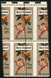 USA #1580 Christmas Card 10c ERROR Misperf Block Stamps Postage 1975 Mint NH