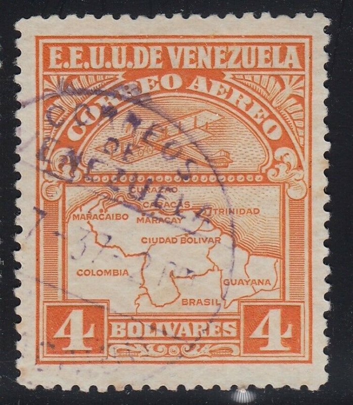 Venezuela 1932 4b Red Orange White Paper Error Used. Scott C36